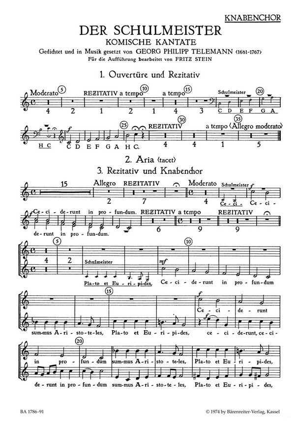 Der Schulmeister&nbsp;&nbsp;für Bariton, Knabenchor und Instrumente&nbsp;&nbsp;Chorpartitur