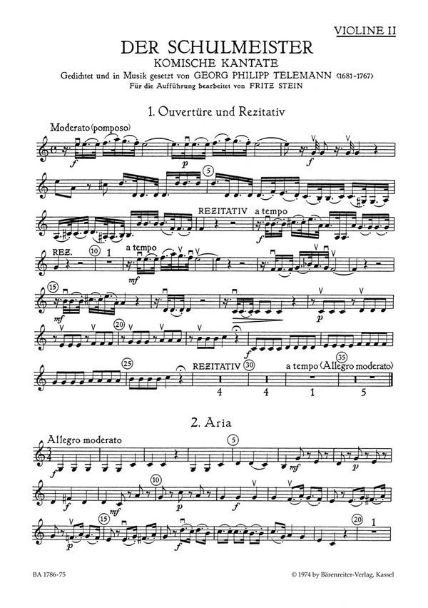 Der Schulmeister für Bariton,&nbsp;&nbsp;Knabenchor und Instrumente&nbsp;&nbsp;Violine 2