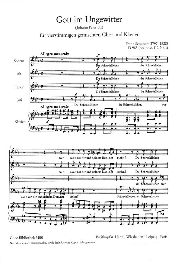Gott im Ungewitter D985&nbsp;&nbsp;für gem Chor und Klavier&nbsp;&nbsp;Partitur (dt)