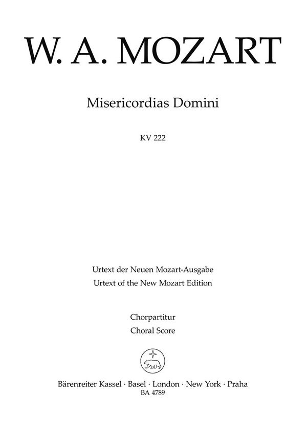 Misericordias Domini KV222 (205a)&nbsp;&nbsp;für gem Chor, Streicher und Bc&nbsp;&nbsp;Chorpartitur