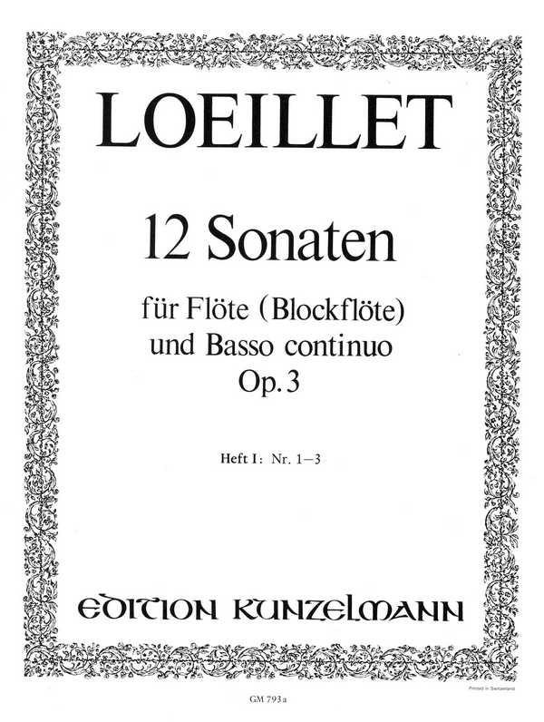 12 Sonaten op.3 Band 1 (Nr.1-3)  für Flöte und Bc  