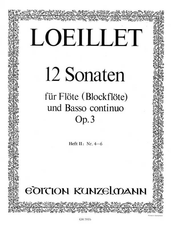 12 Sonaten op.3 Band 2 (NR.4-6)  für Flöte und Bc  