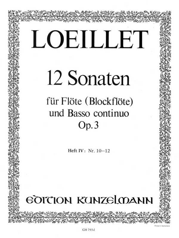 12 Sonaten op.3 Band 4 (Nr.10-12)  für Flöte und Bc  