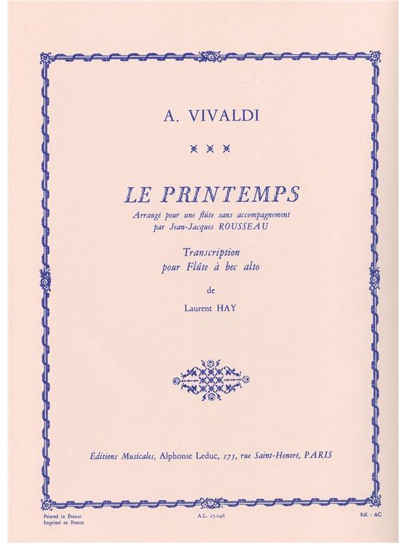 Le printemps transcription pour&nbsp;&nbsp;flûte à bec alto&nbsp;&nbsp;