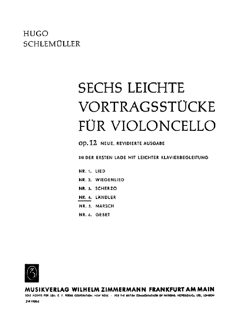 Ländler op.12,4&nbsp;&nbsp;für Violoncello und klavier&nbsp;&nbsp;