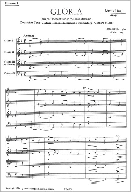 Gloria für 3 gemischte Stimmen&nbsp;&nbsp;und Orchester&nbsp;&nbsp;Streicher