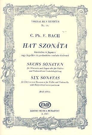 6 Sonaten für Klarinette und Fagott  oder für Violine und Violoncello  und Cembalo,   Partitur und 3 Stimmen
