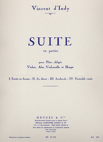Suite en parties op.91 pour  flute, violon, alto, violoncelle et harpe  partition de poche et parties