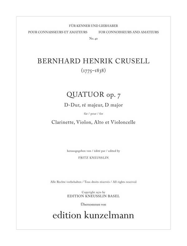 Quartett D-Dur op.7  für Klarinette und Streichtrio  Stimmen