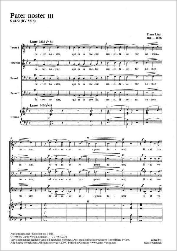 PATER NOSTER III TENORE I, TENORE&nbsp;&nbsp;II, BASSO I, BASSO II, ORGANO, S&nbsp;&nbsp;41:2/R 521B      PARTITUR (LA)