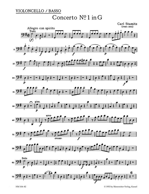 Konzert G-Dur Nr.1 für Violoncello&nbsp;&nbsp;und Orchester&nbsp;&nbsp;Violoncello