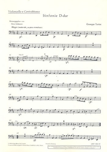 Sinfonia D-Dur&nbsp;&nbsp;für Streichorchester&nbsp;&nbsp;Einzelstimme - Violoncello/Kontrabass
