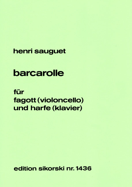 Barcarolle pour basson et harpe  (piano et violoncelle ou harpe et piano)  