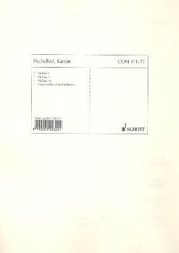 Kanon D-Dur&nbsp;&nbsp;für 3 Violinen und Basso continuo oder Streichorchester&nbsp;&nbsp;Stimmensatz - solistisch