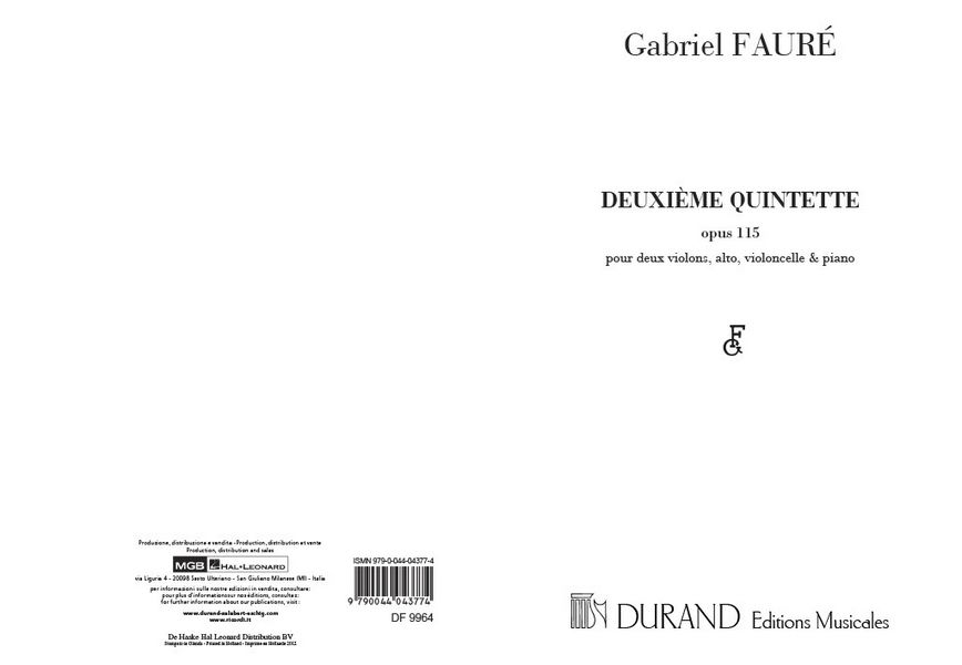 Quintette op.115,2 pour 2 violons&nbsp;&nbsp;alto, violoncelle et piano&nbsp;&nbsp;5 parties
