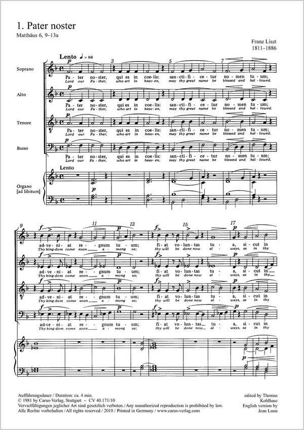 Pater noster  und  Qui seminant in&nbsp;&nbsp;lacrimis für gem Chor und Orgel&nbsp;&nbsp;ad lib.,      Partitur (la/en)