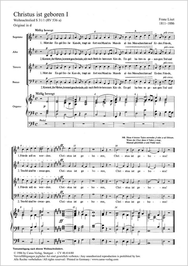 CHRISTUS IST GEBOREN I WEIH-  NACHTSLIED SOPRANO, ALTO, TENORE,  PARTITUR (DT)