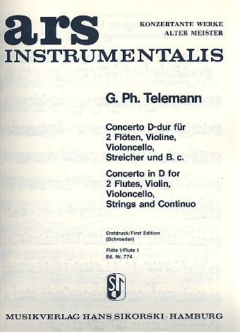 Concerto D-Dur für 2 Flöten,&nbsp;&nbsp;Violine, Violoncello und Streicher&nbsp;&nbsp;Flöte 1