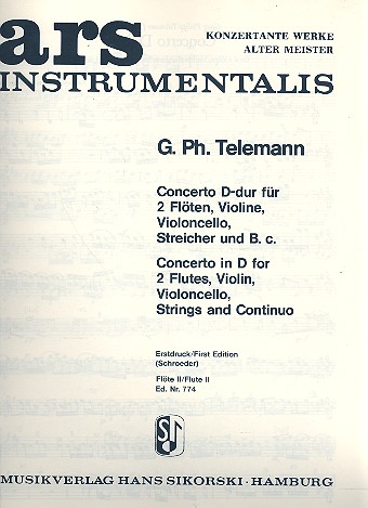 Concerto D-Dur für 2 Flöten,&nbsp;&nbsp;Violine, Violoncello und Streicher&nbsp;&nbsp;Flöte 2