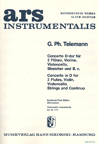 Concerto D-Dur für 2 Flöten,&nbsp;&nbsp;Violine, Violoncello und Streicher&nbsp;&nbsp;Violoncello solo