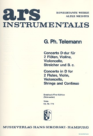 Concerto D-Dur für 2 Flöten,&nbsp;&nbsp;Violine, Violoncello und Streicher&nbsp;&nbsp;Viola