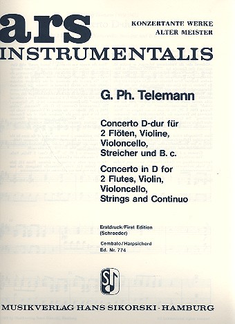 Concerto D-Dur für 2 Flöten,&nbsp;&nbsp;Violine, Violoncello und Streicher&nbsp;&nbsp;Cembalo