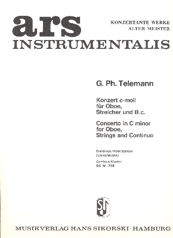 Konzert c-Moll&nbsp;&nbsp;für Oboe, Streicher und Bc&nbsp;&nbsp;Cembalo, Klavier