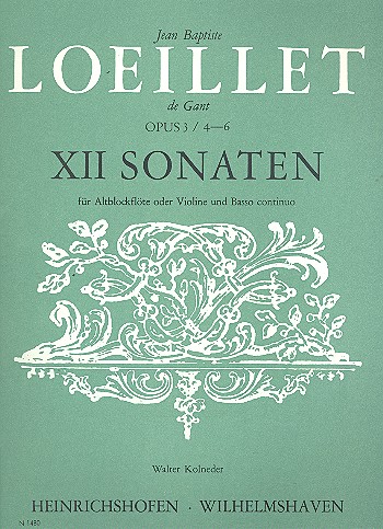 12 Sonaten op.3 Band 2 (Nr.4-6)  für Altblockflöte (Violine) und Bc  