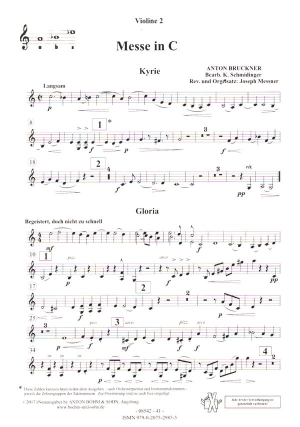 Messe C-Dur 'Windhaager Messe'&nbsp;&nbsp;für gem Chor, Orgel und Orchester&nbsp;&nbsp;Violine 2
