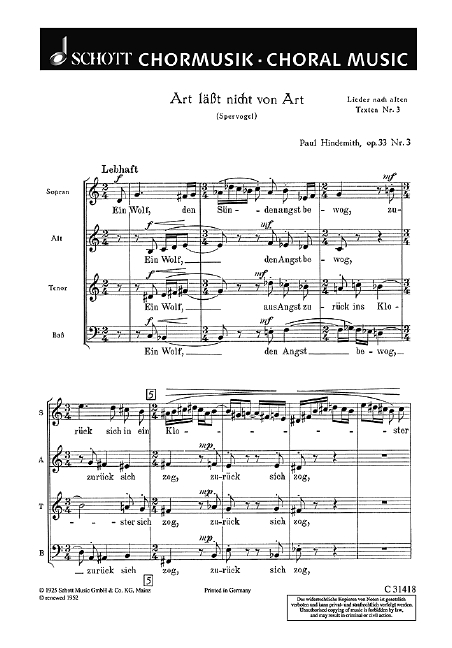 Lieder nach alten Texten op. 33  für gemischten Chor (SATB)  Chorpartitur