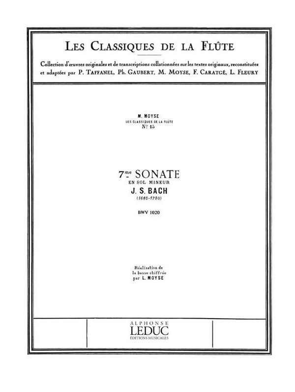 Sonate sol mineur no.7 BWV1020&nbsp;&nbsp;pour flute et piano&nbsp;&nbsp;