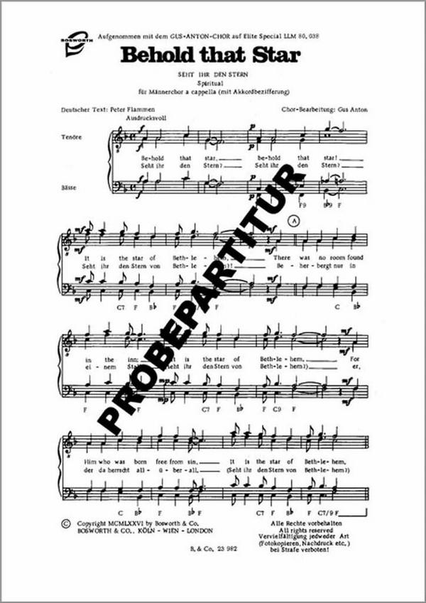 SEHT IHR DEN STERN  für Männerchor  Partitur (en/dt)