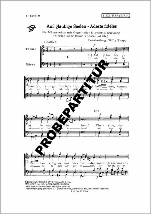 Adeste Fideles&nbsp;&nbsp;für TTBB Chor und Orgel&nbsp;&nbsp;Partitur (la/dt)