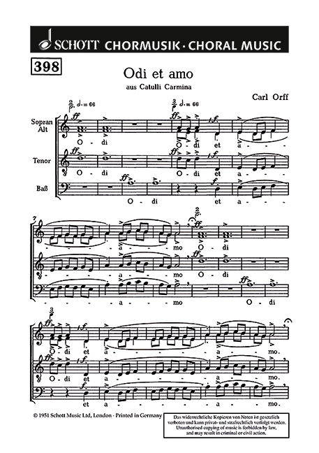 Odi et amo&nbsp;&nbsp;für gemischten Chor (SATB)&nbsp;&nbsp;Chorpartitur