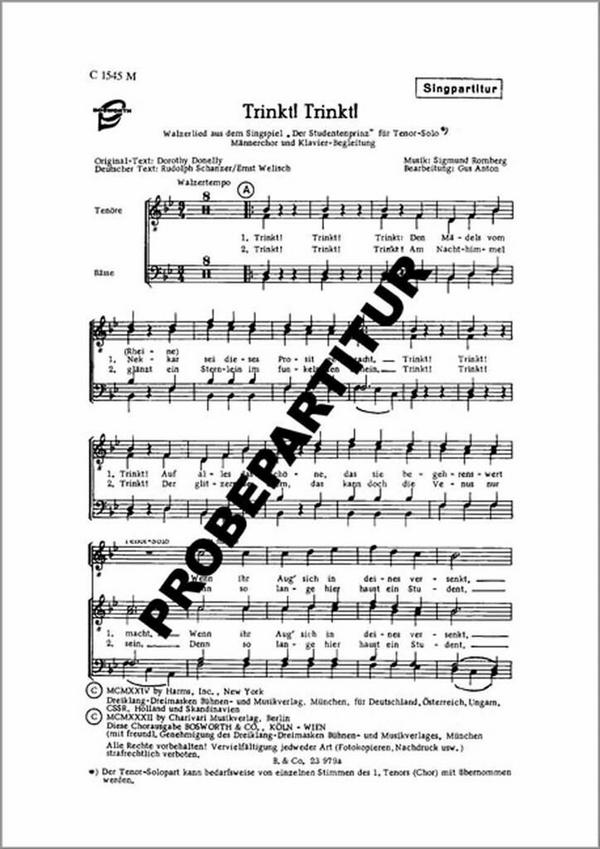 Trinkt trinkt&nbsp;&nbsp;für Männerchor und Klavier&nbsp;&nbsp;Klavierpartitur