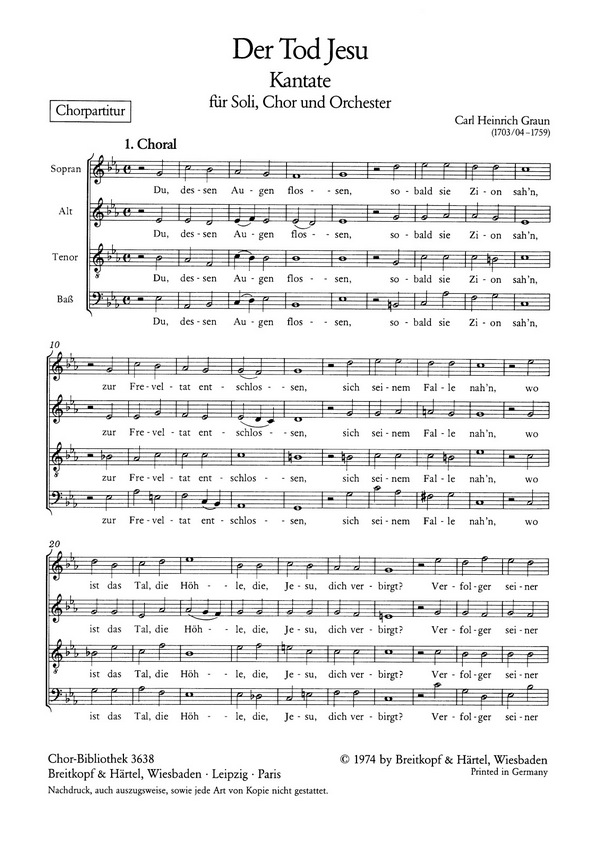 Der Tod Jesu  für Soli, gem Chor und Orchester  Chorpartitur