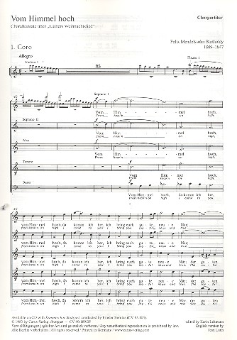 Vom Himmel hoch&nbsp;&nbsp;für Soli (S Bar), gem Chor (SSATB) und Orchester&nbsp;&nbsp;Chorpartitur (dt)