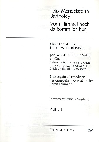 Vom Himmel hoch&nbsp;&nbsp;für Soli (S Bar), gem Chor (SSATB) und Orchester&nbsp;&nbsp;Violine 2