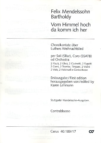 Vom Himmel hoch&nbsp;&nbsp;für Soli (S Bar), gem Chor (SSATB) und Orchester&nbsp;&nbsp;Kontrabass