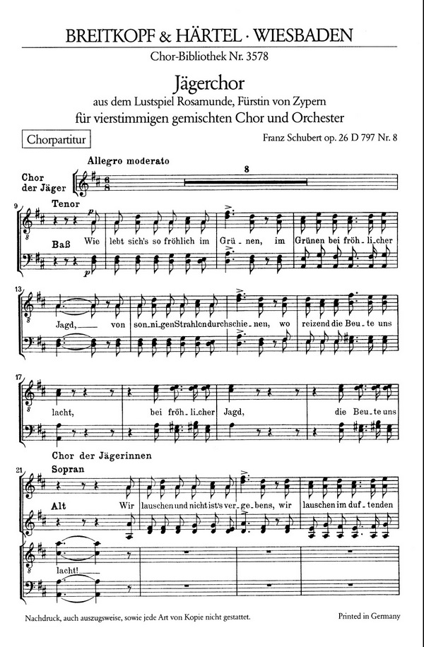 Jägerchor uas Rosamunde op.26 D797,8&nbsp;&nbsp;für Chor und Orchester&nbsp;&nbsp;Chorpartitur (dt)