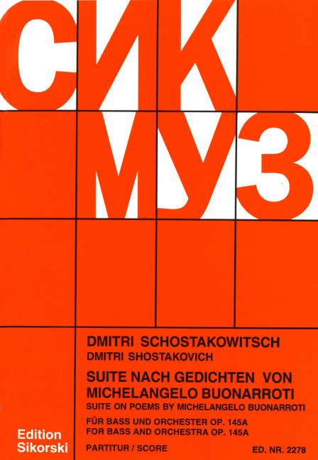 Suite nach Gedichten von Michelangelo  Buonarroti op.145a für Bass und Orchester  Studienpartitur