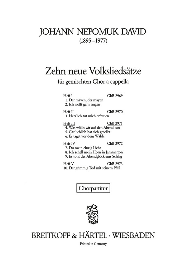 10 neue Volksliedsätze Band 3  für gem Chor  Chorpartitur