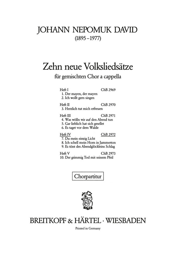 10 neue Volksliedsätze Band 4  für gem Chor  Chorpartitur