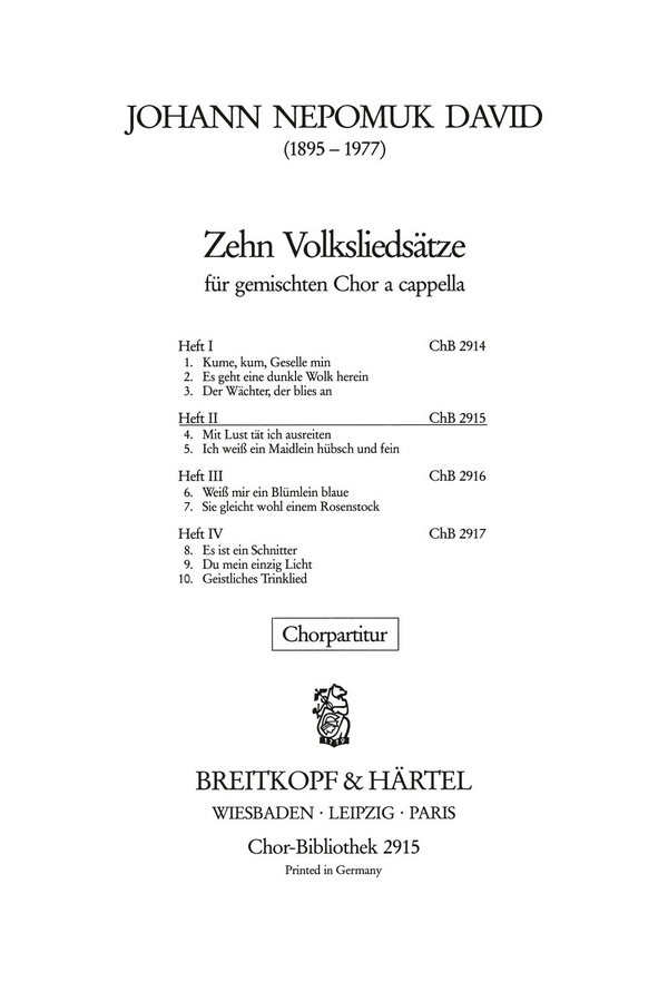 10 Volksliedsätze Band 2  für gem Chor  Chorpartitur