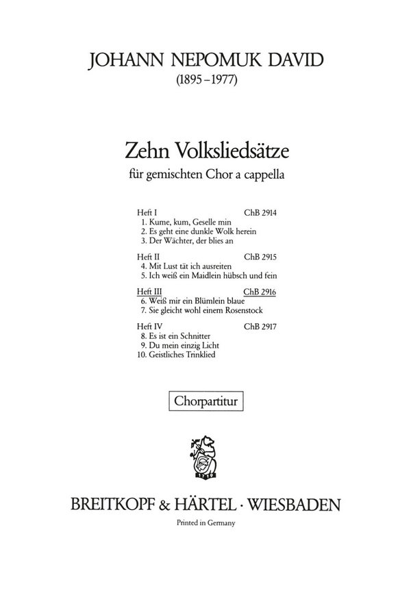 10 Volksliedsätze Band 3  für gem Chor  Chorpartitur
