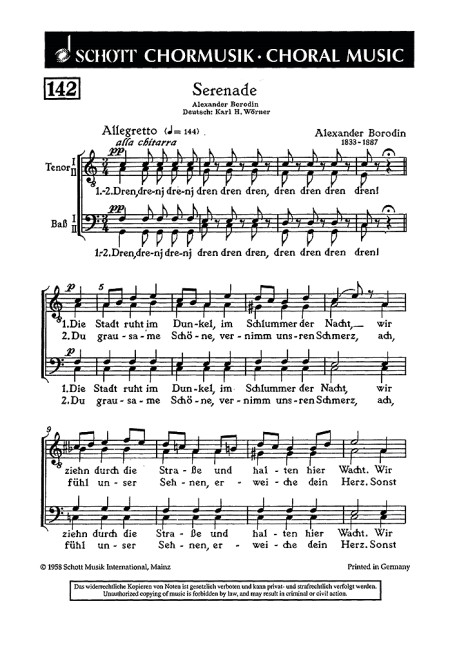 Serenade  für Männerchor  Chorpartitur
