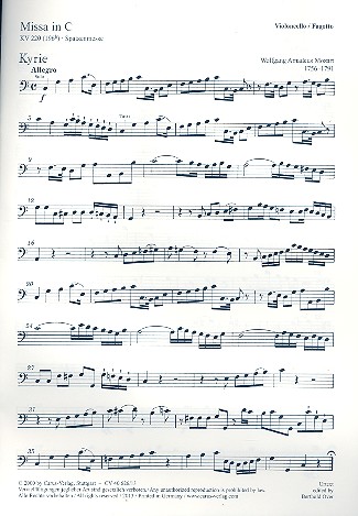Missa brevis C-Dur KV220&nbsp;&nbsp;für Soli, Chor und Orchester&nbsp;&nbsp;Cello/Bass