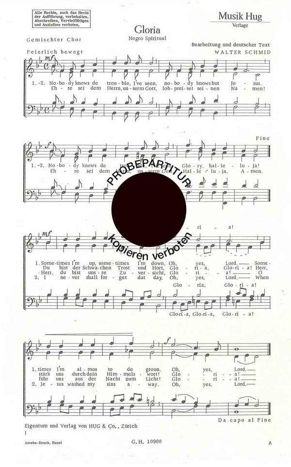 GLORIA NEGRO SPIRITUAL FUER SATB&nbsp;&nbsp;CHOR&nbsp;&nbsp;PARTITUR (DT/EN)