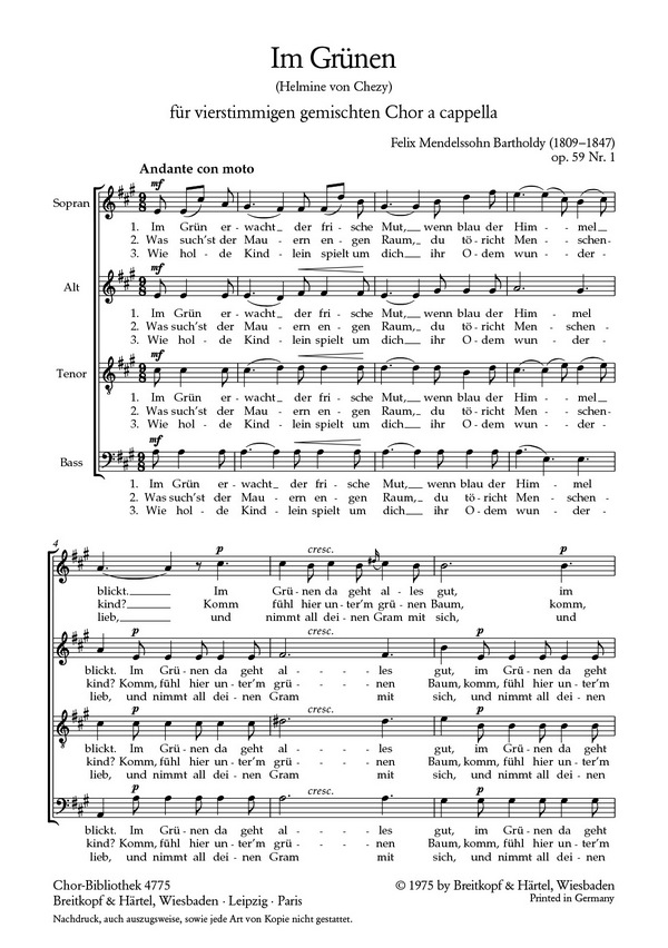 Im Grünen op.59,1&nbsp;&nbsp;für gem Chor a cappella&nbsp;&nbsp;Chorpartitur
