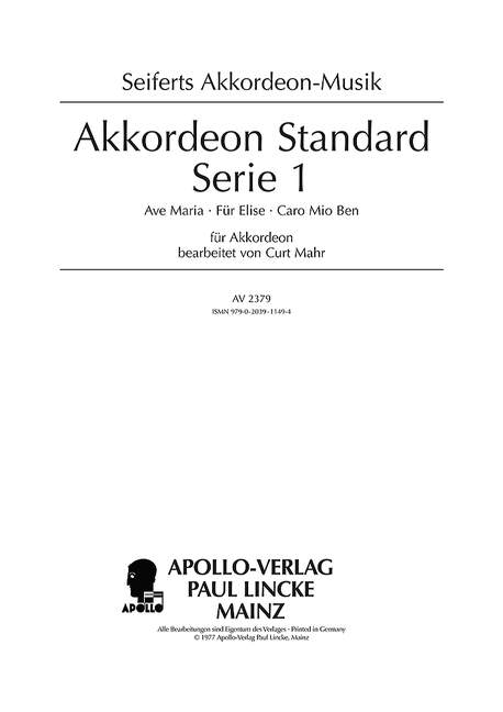 Akkordeon Standard Serie Band 1  für Akkordeon  